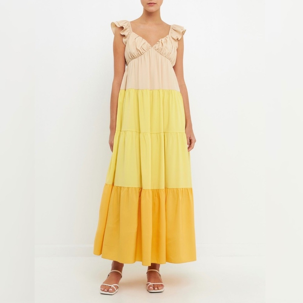 English Factory Yellow Sweetheart Colorblock Maxi Dress Small NWT